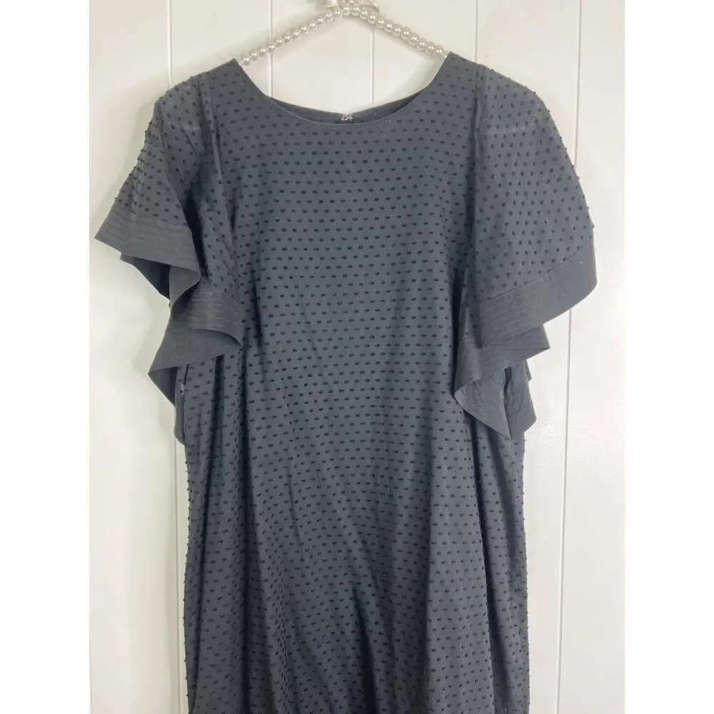 J Crew Black Knee‎ Length Swiss Dot Lined with Flutter Sleeve Dress Size 8